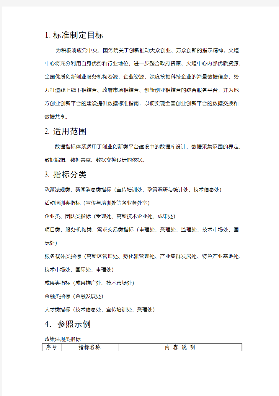 创业创新指标规划