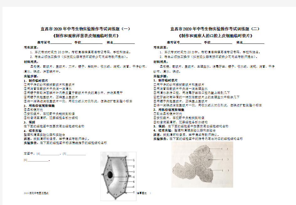 2020年宜昌市生物实验操作考试训练题(六套)(绝对经典珍藏版)