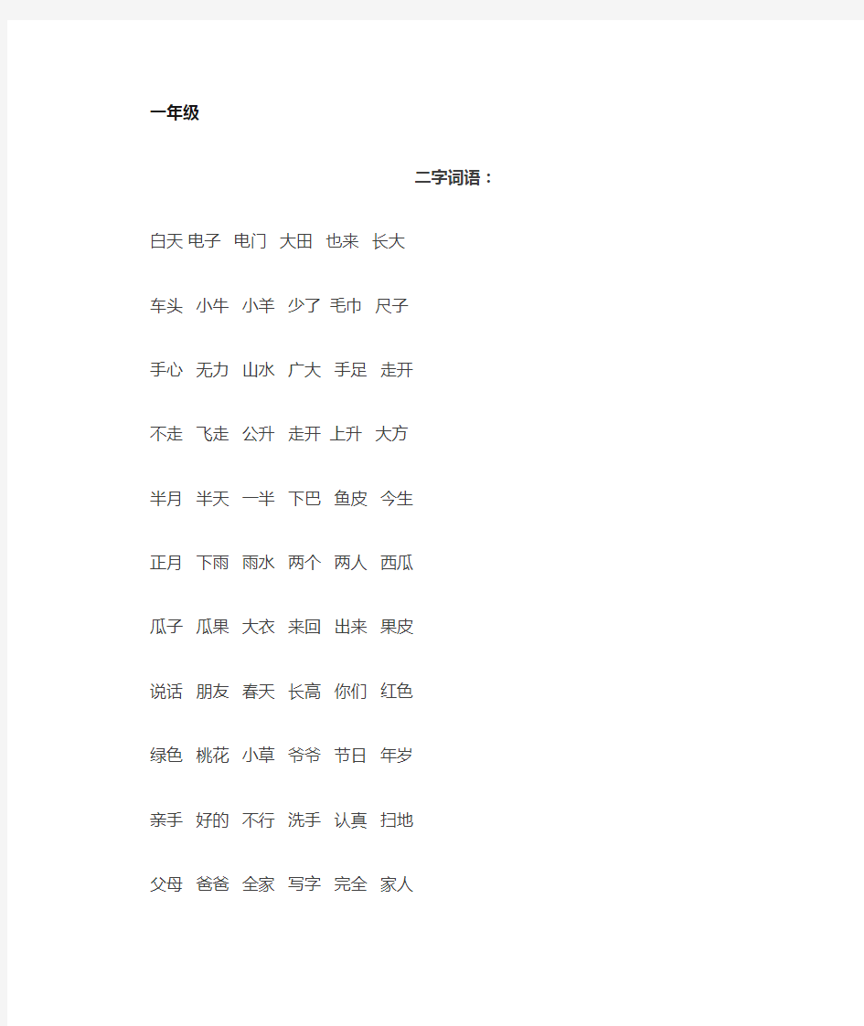 小学1~6年级所有重点词语归类汇总复习