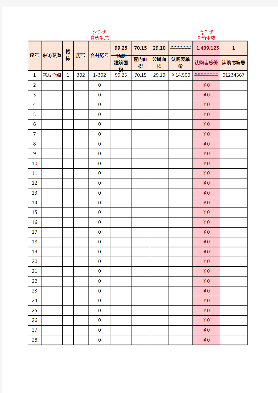 房地产销售销控台账