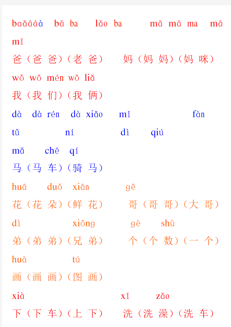 人教版小学一年级上册带拼音生字表组词(生字表一)[1]_