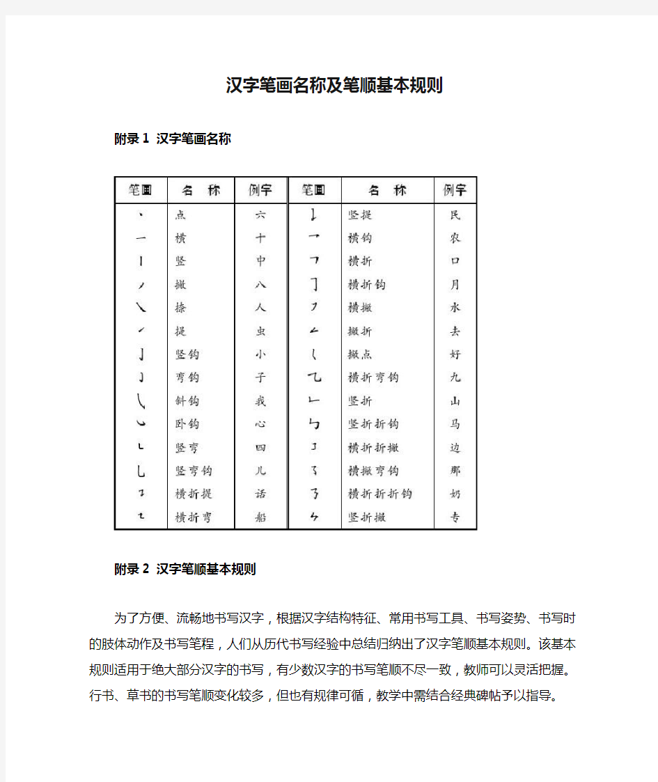 汉字笔画名称及笔顺基本规则