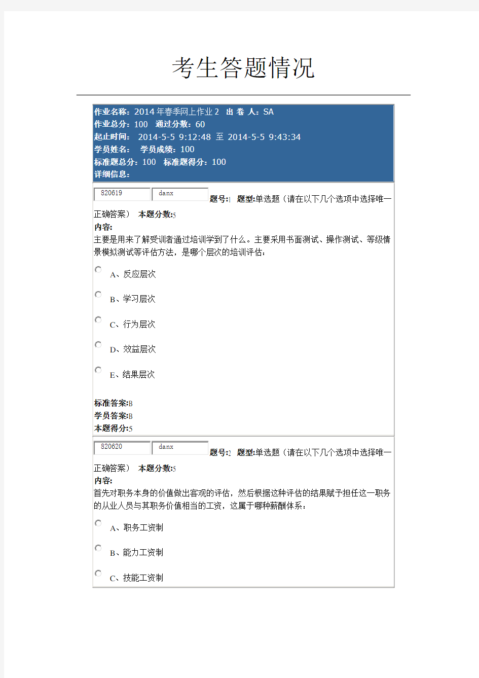华东理工 人力资源管理 网上作业2