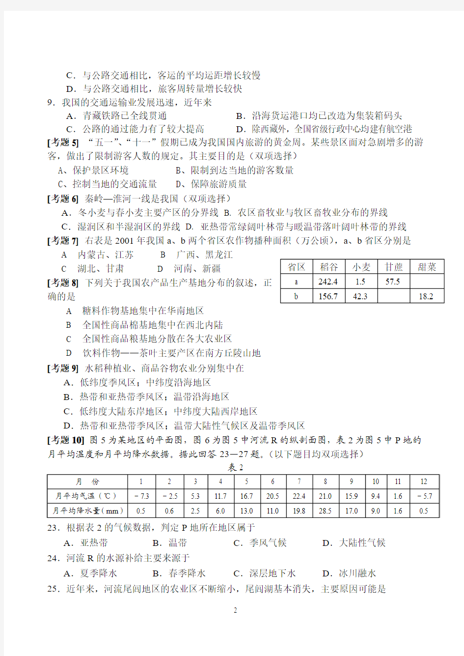 2014年高考-中国地理练习题(含答案)