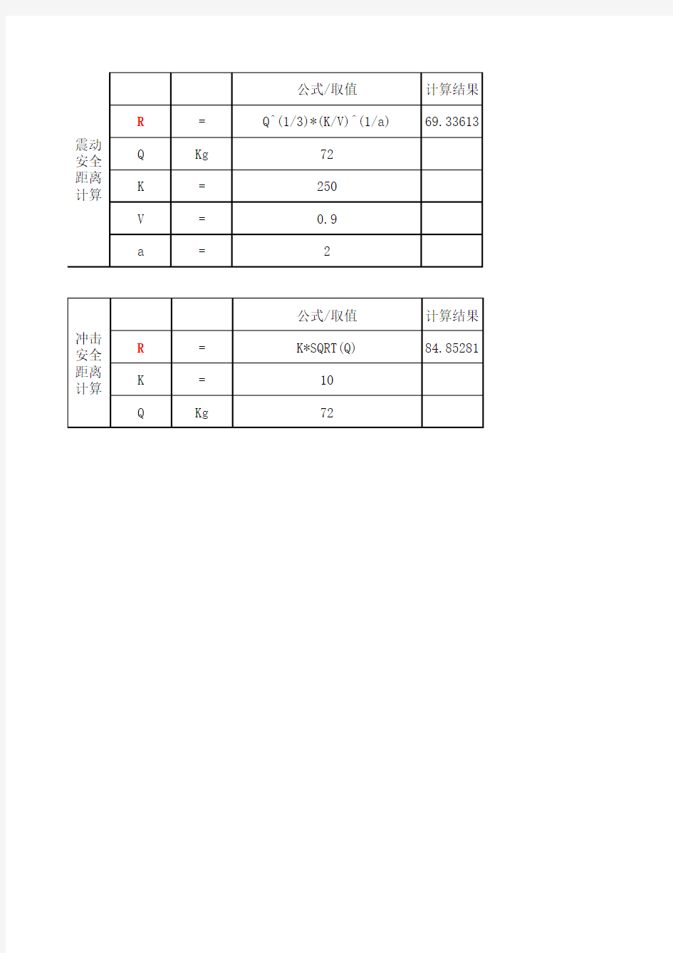 爆破安全距离公式计算(输入参数即可)