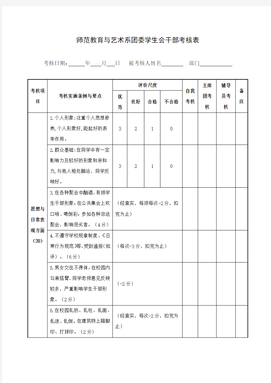 学生会干部考核表