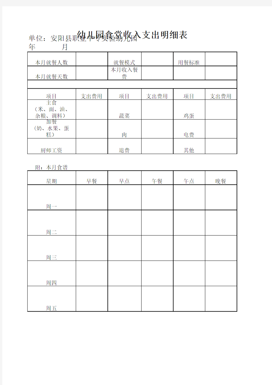 幼儿园食堂收入支出明细表