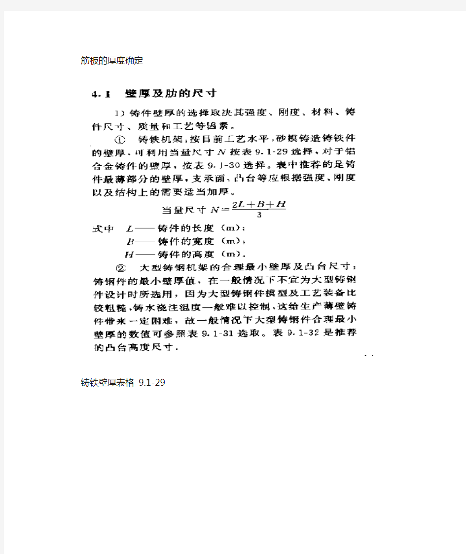 机床主要铸件壁厚及筋板尺寸