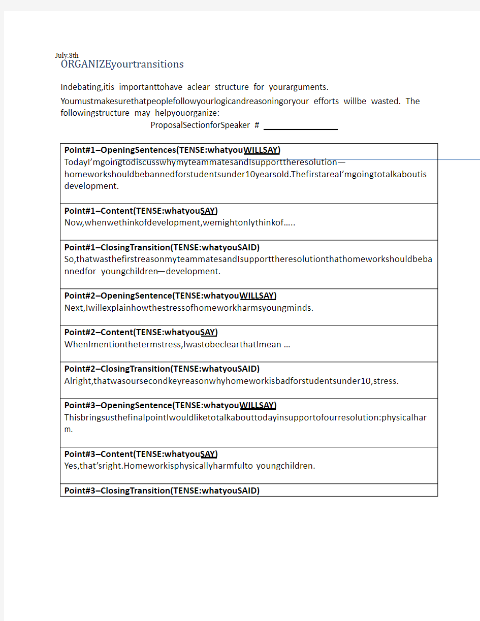 Debating Structure 英语辩论结构