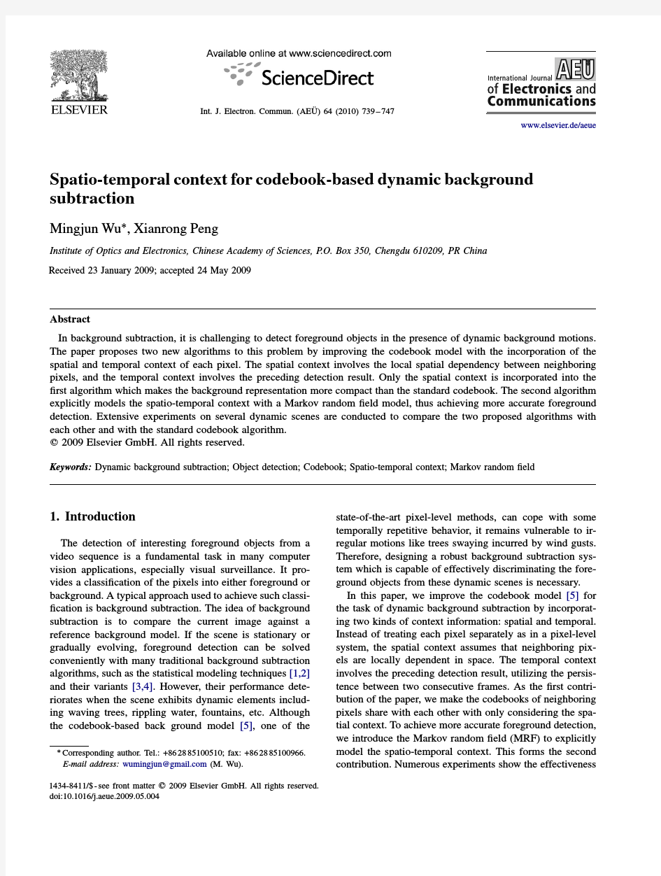 Spatio-temporal context for codebook-based dynamic background