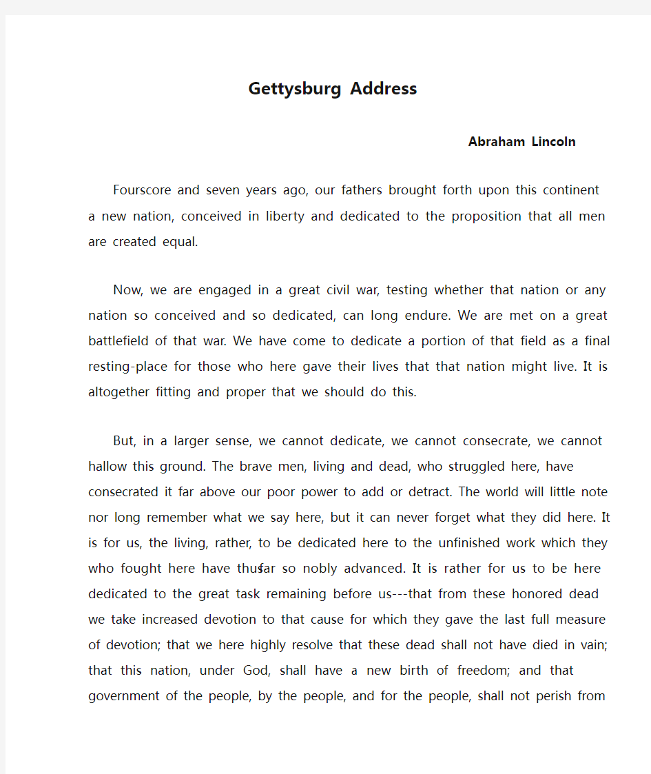 Gettysburg Address 葛底斯堡演说原文及译文