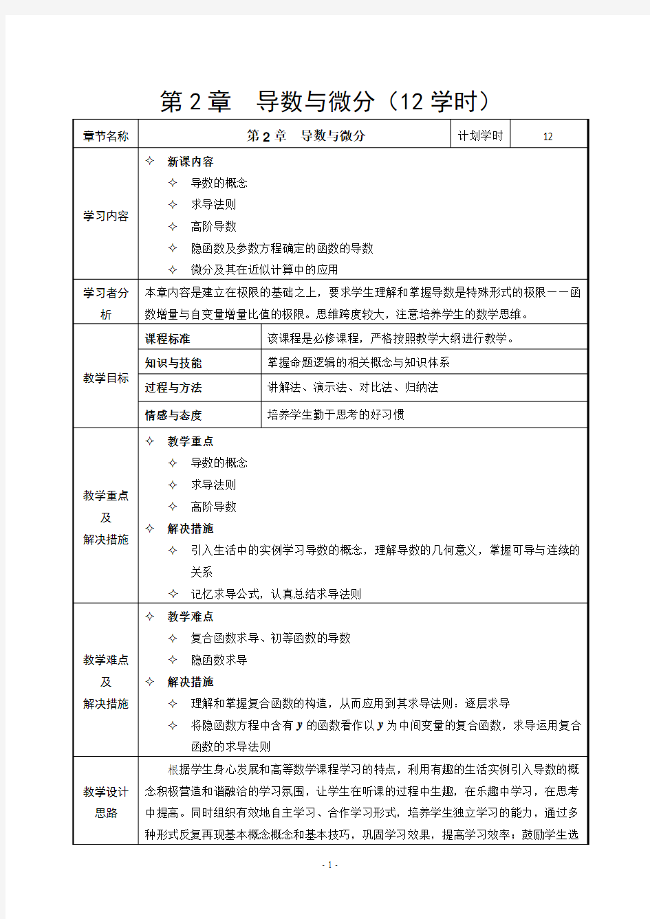 《高等数学(1)》教案——第二章