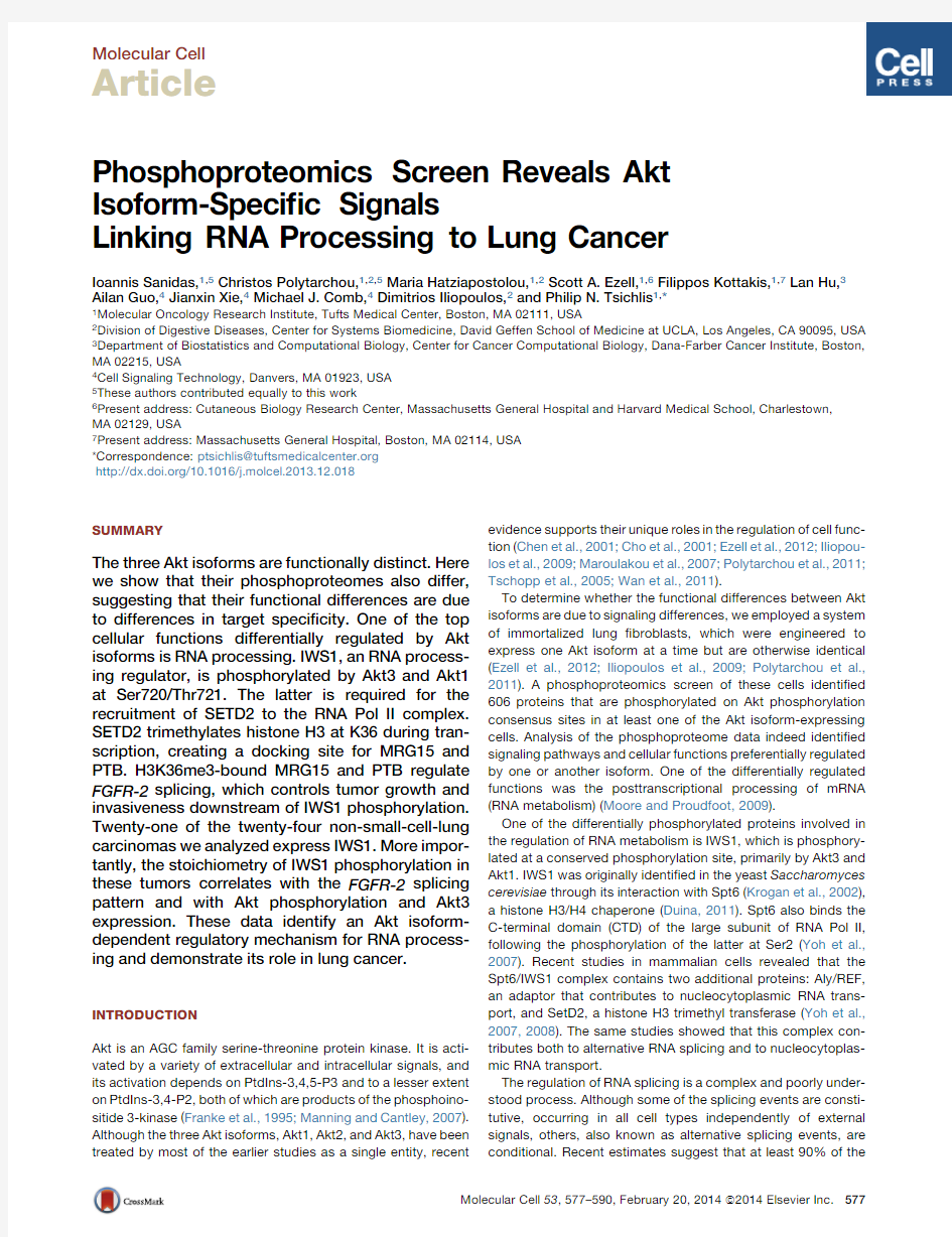 Phosphoproteomics Screen Reveals Akt Isoform-Specific Signals Linking RNA Processing to Lung Cancer