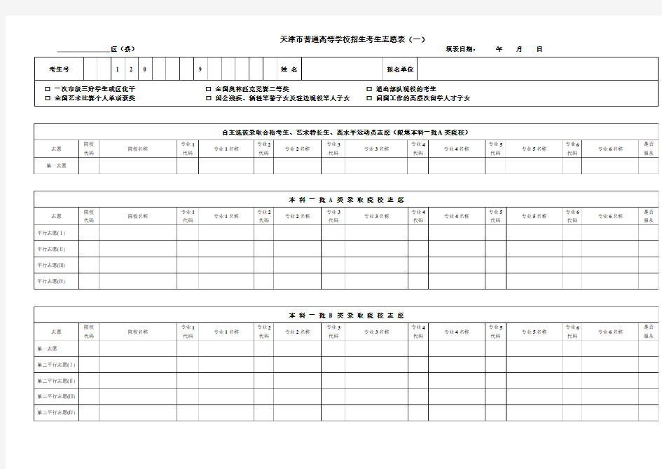 高考志愿表(一)