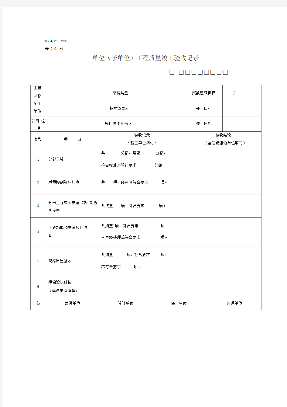 工程竣工验收记录表