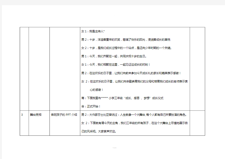 十岁成长礼活动方案流程及主持稿成长礼串词