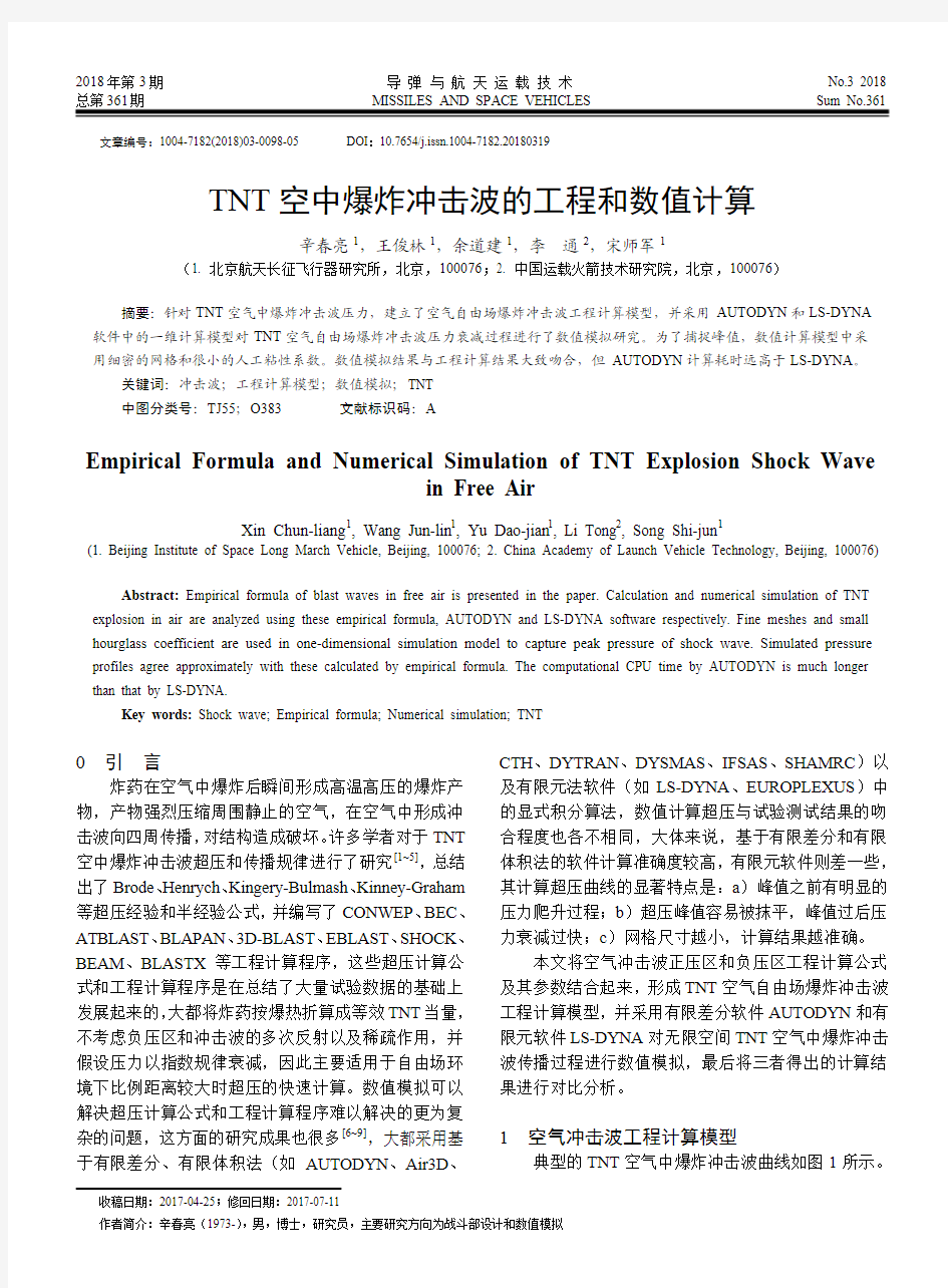 TNT空中爆炸冲击波的工程和数值计算