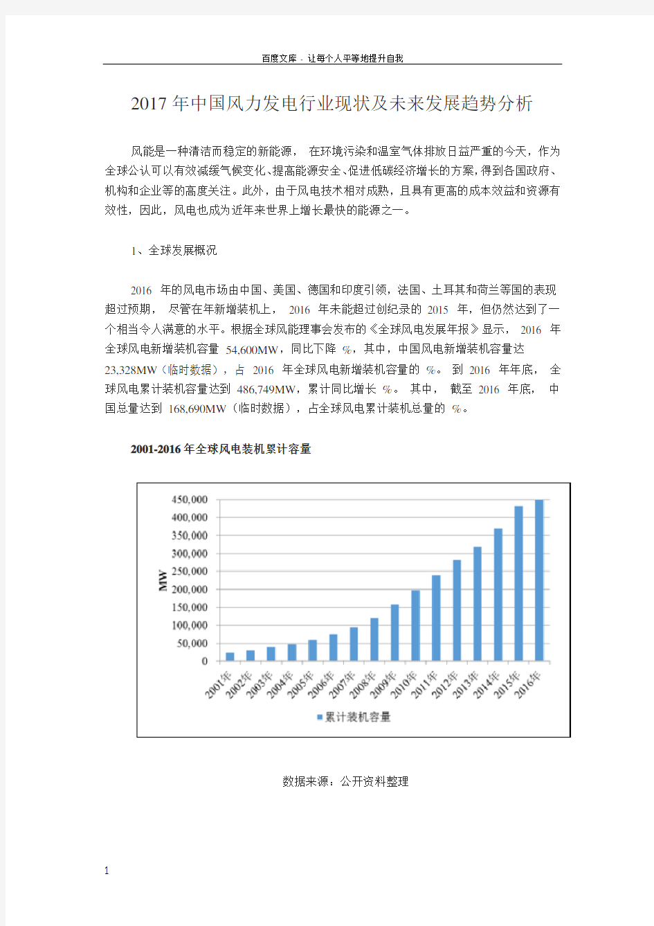 2017年中国风力发电行业现状及未来发展趋势分析