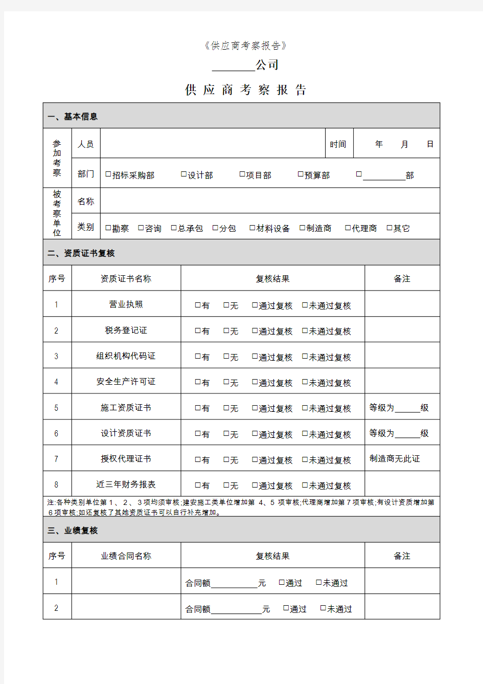 《供应商考察报告》