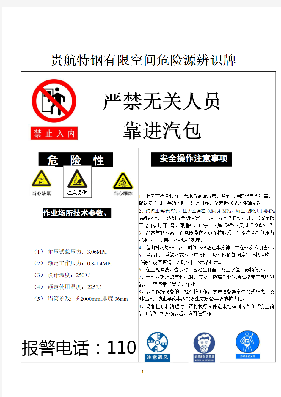 有限空间作业安全告知牌