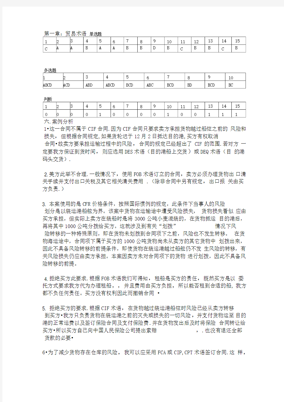 国际贸易实务习题答案完整版