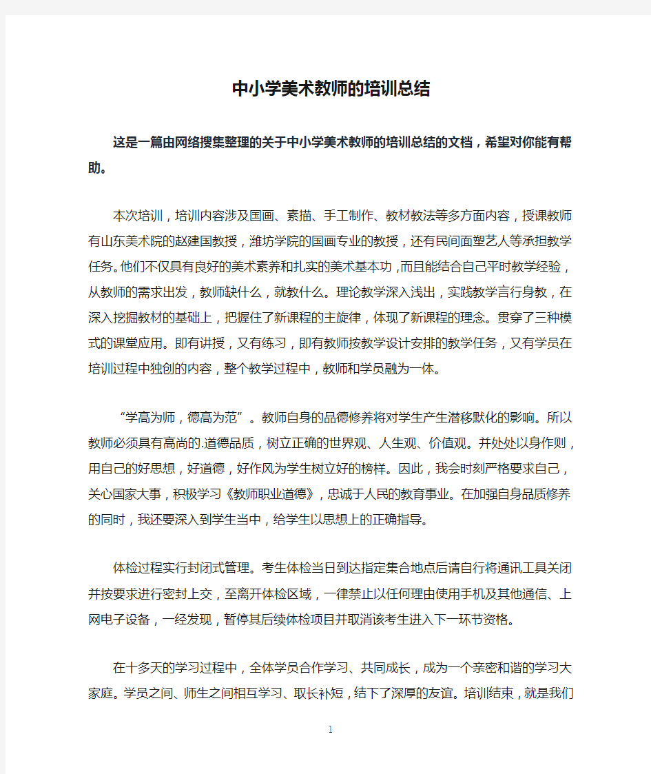 中小学美术教师的培训总结