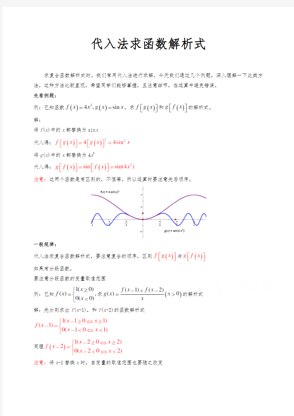 高中数学破题致胜微方法(求函数解析式)：1.代入法求函数解析式 Word版含解析