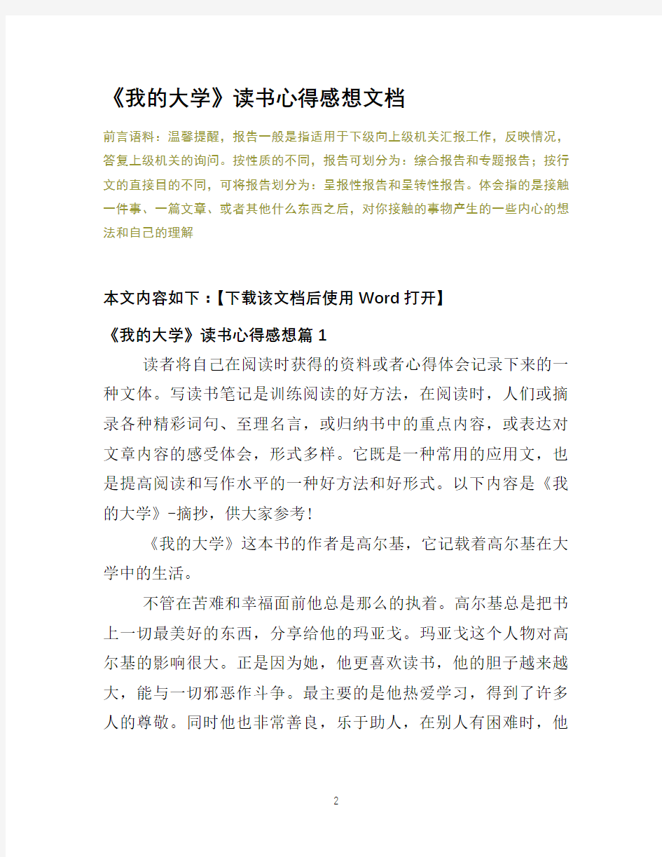 《我的大学》读书心得感想文档