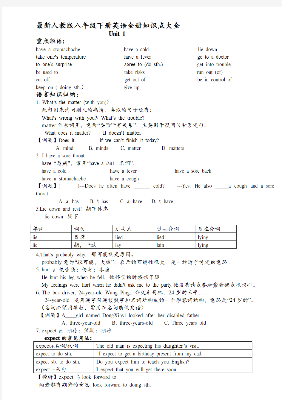 (整理版)最新人教版八年级下册英语全册知识点大全