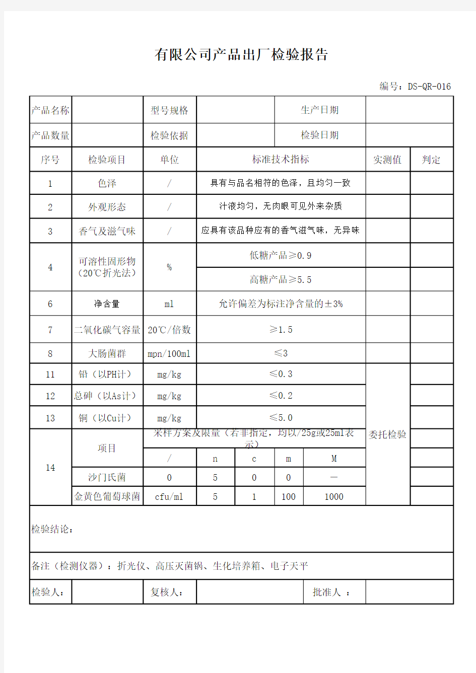 碳酸饮料出厂检验报告(1)(1)