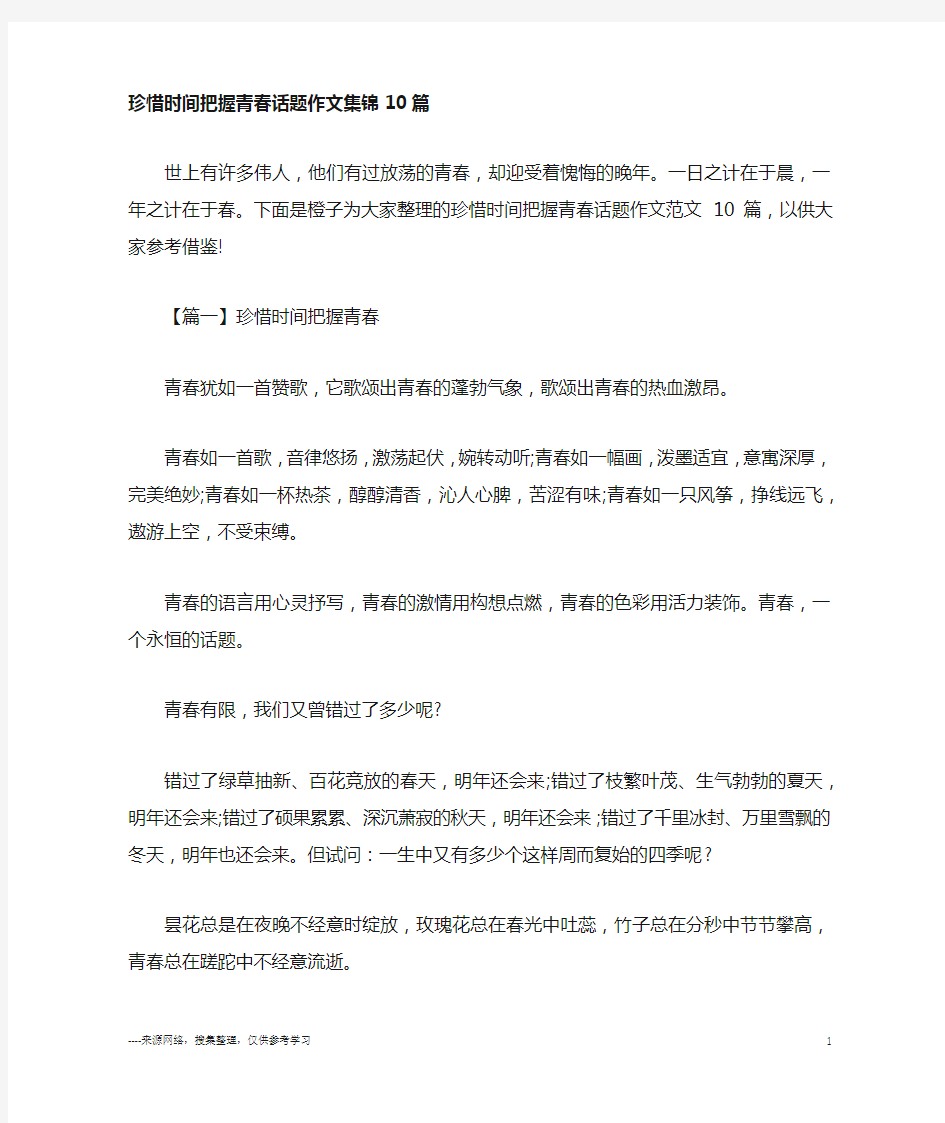 珍惜时间把握青春话题作文集锦10篇