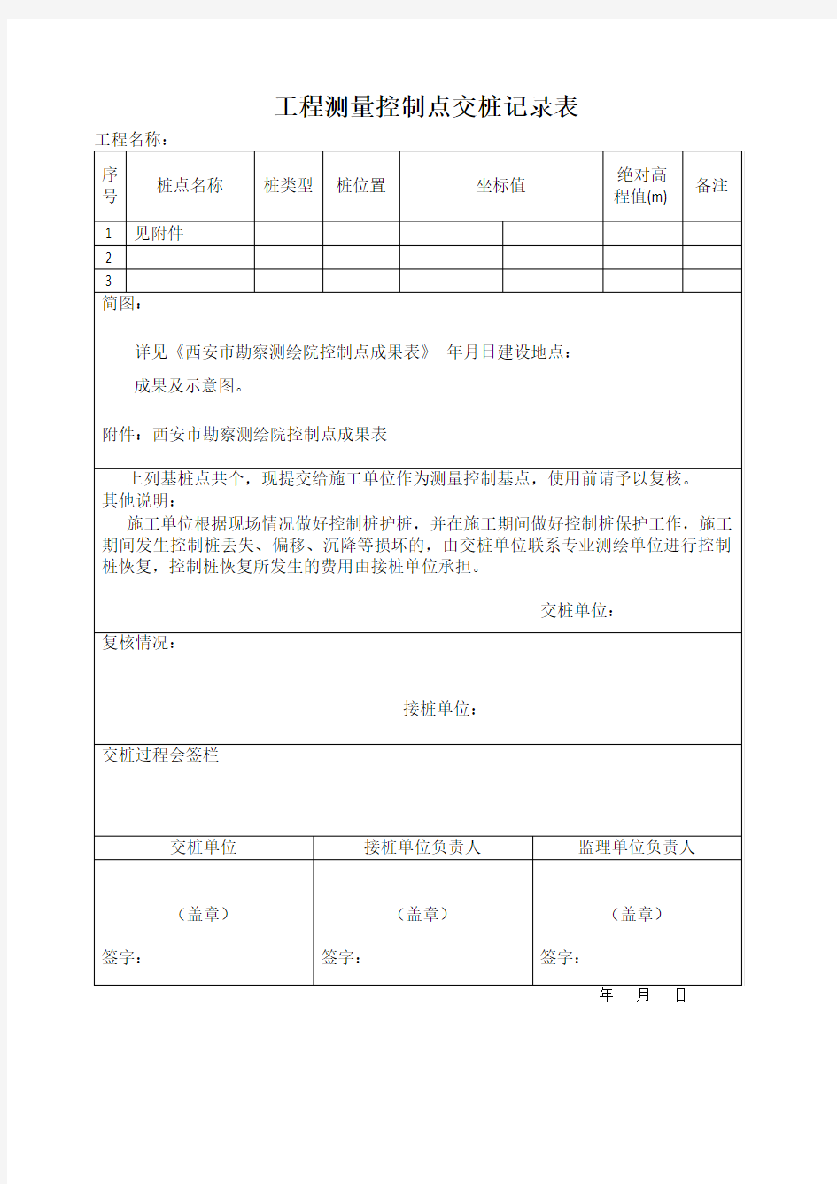 工程测量控制点交桩记录表