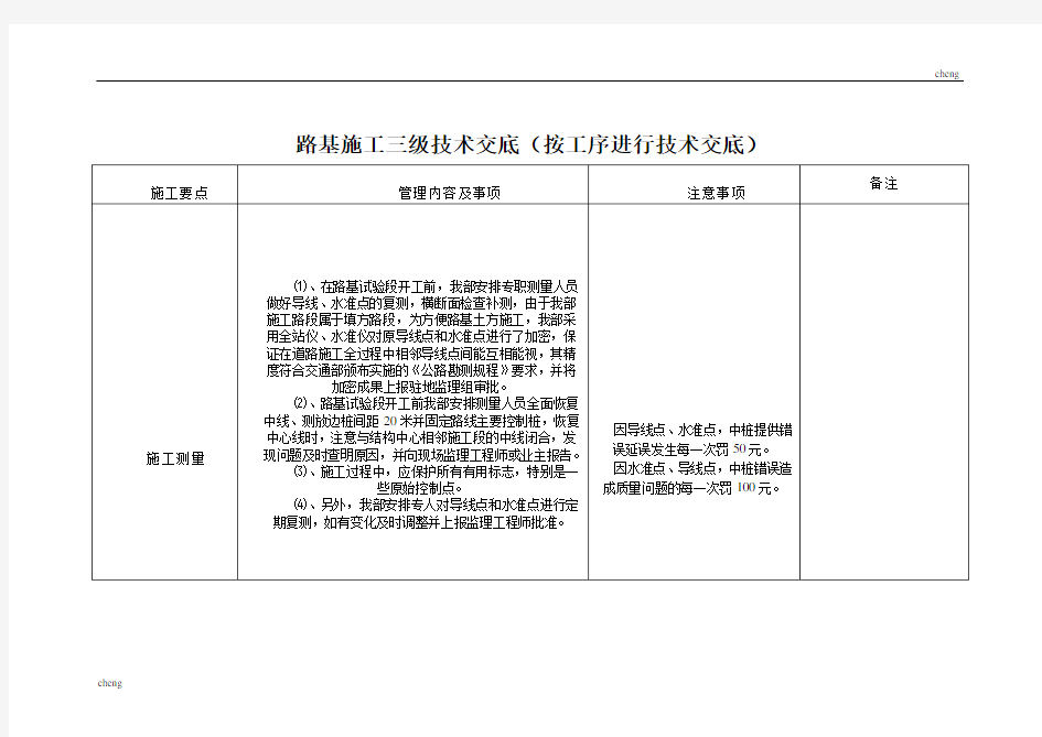 全套路基施工三级技术交底(通用)