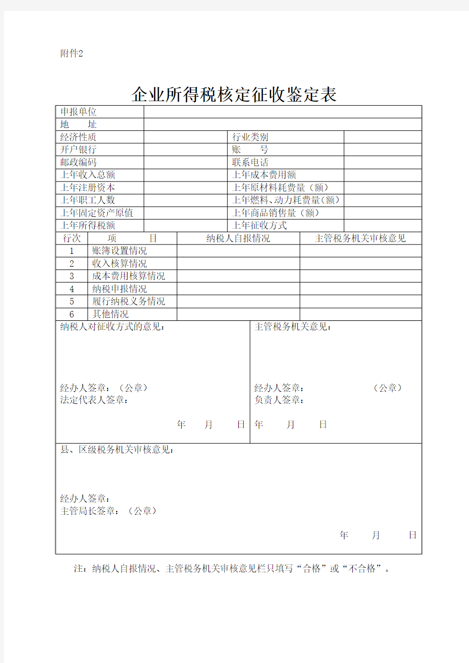 企业所得税核定征收方式鉴定表-2017模板