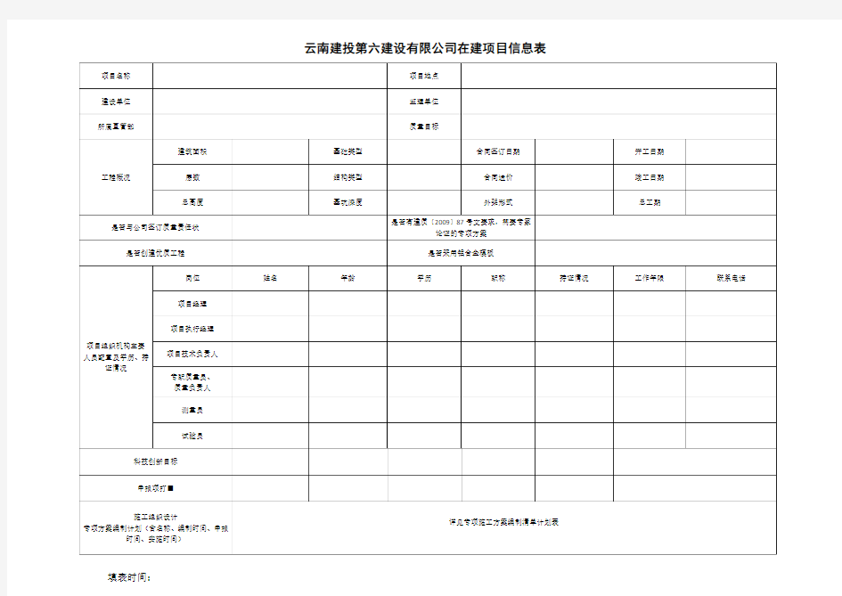 在建项目信息表