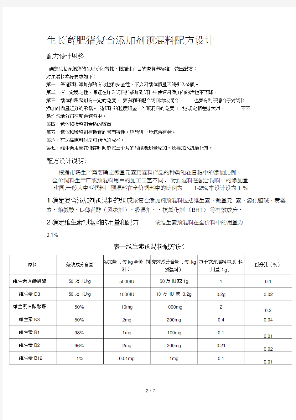 生长育肥猪复合预混料配方设计