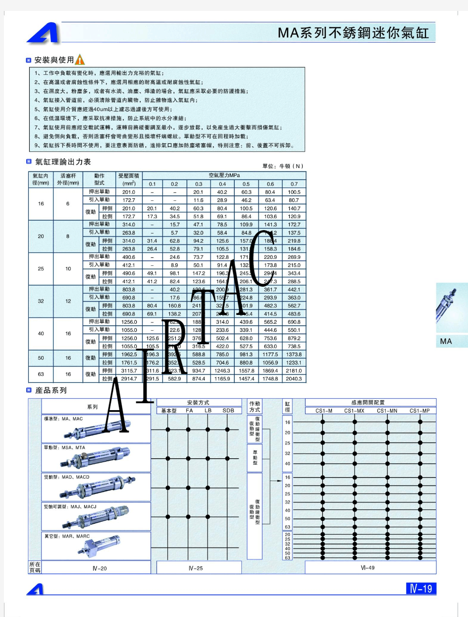 亚德客气缸MA系列说明书(破解)