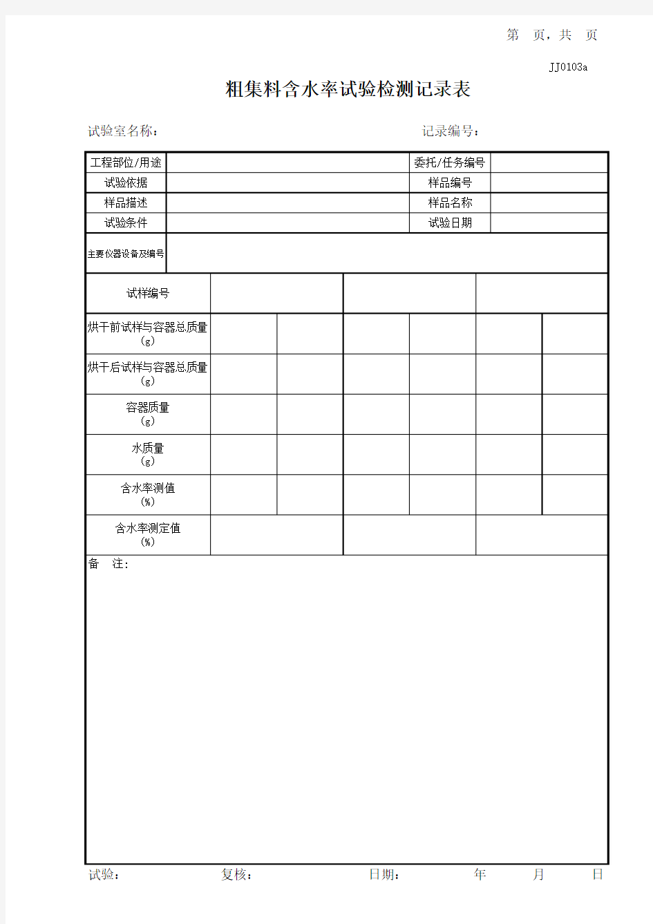 粗集料含水率试验记录表