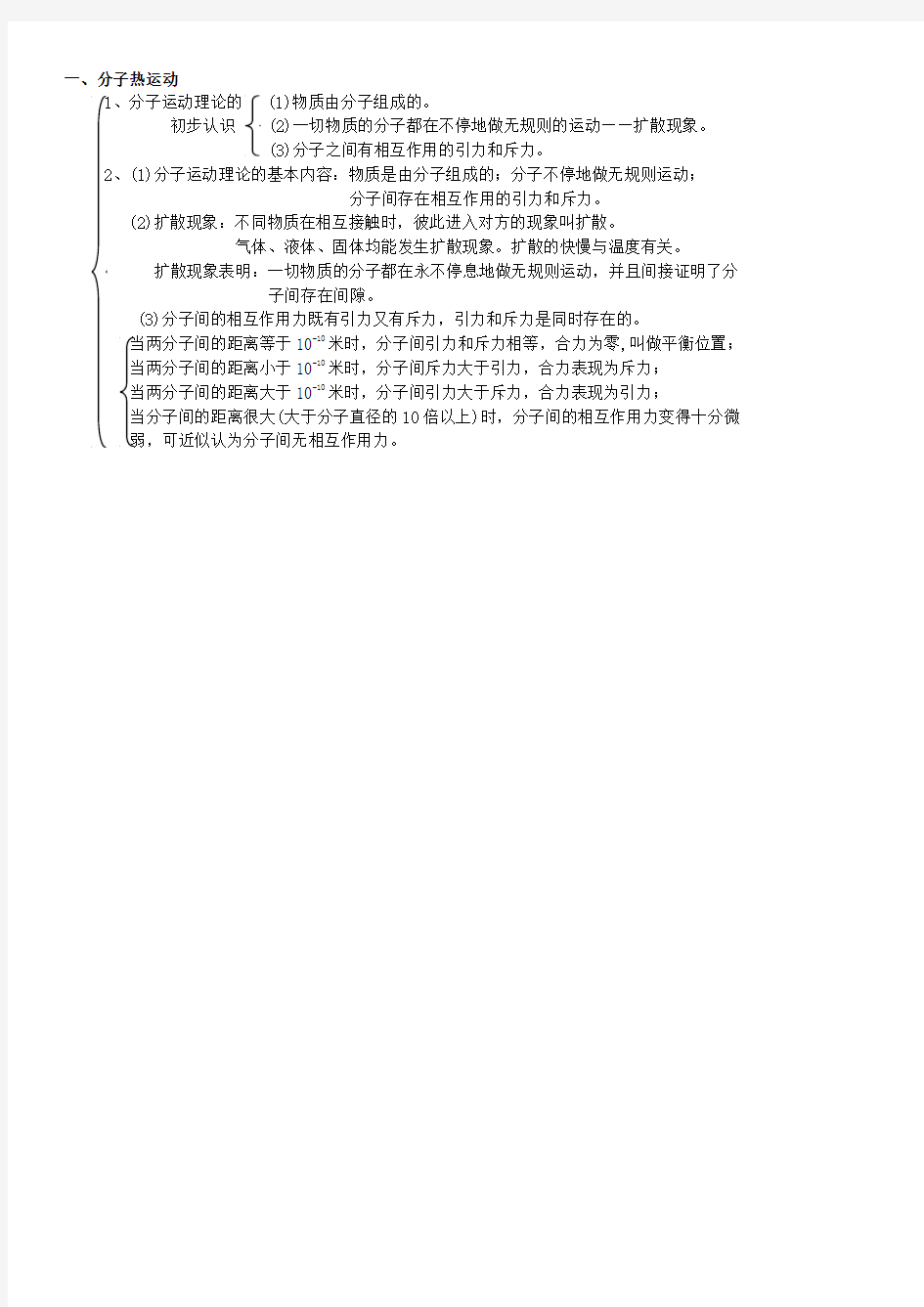 分子热运动知识点