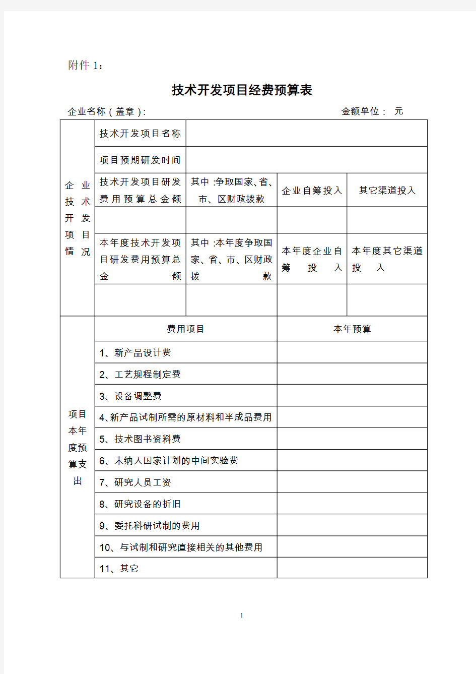 研发支出项目预算表