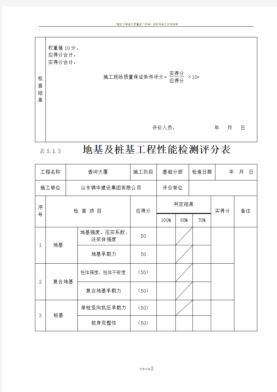 《建筑工程施工质量评价标准》(表格)