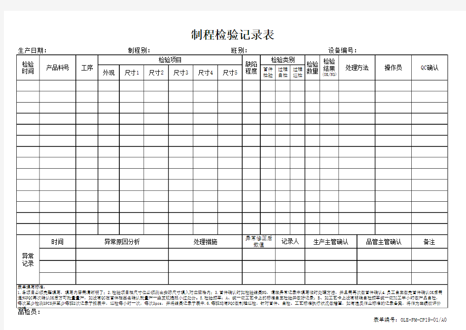 CP19-01产品过程检验记录表
