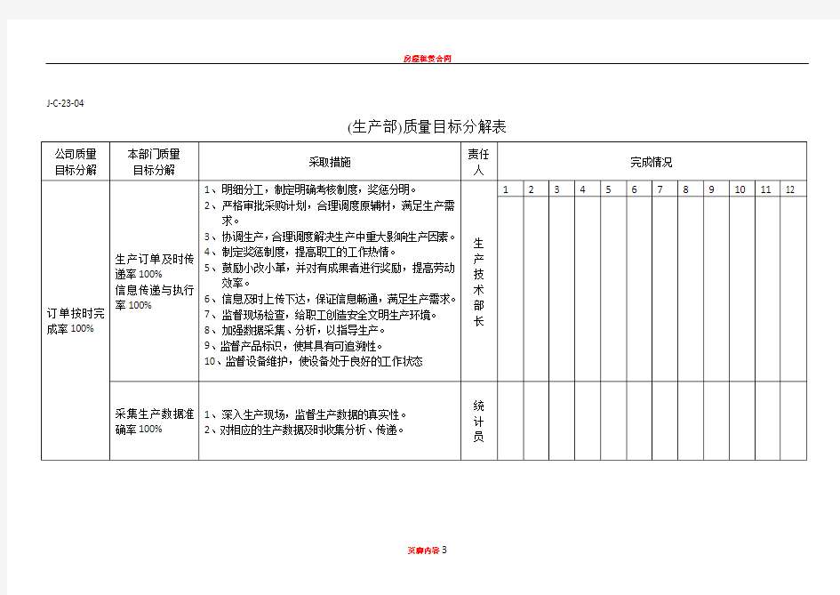 (生产部)质量目标分解表