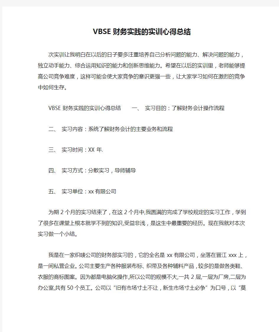 VBSE财务实践的实训心得总结