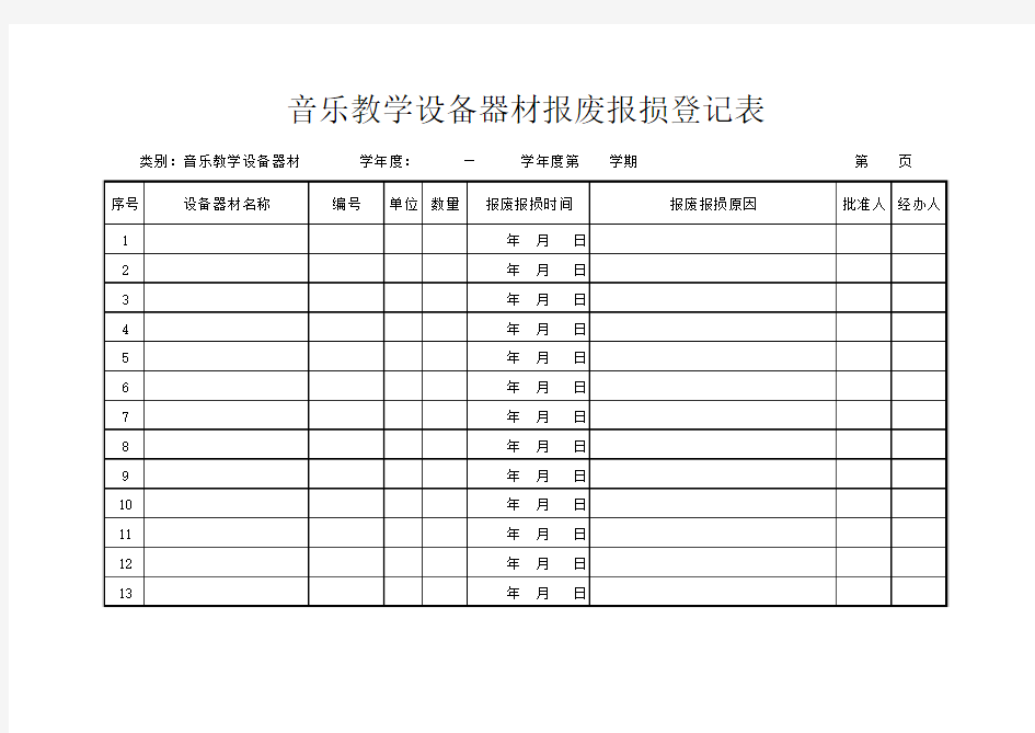 音乐教学设备器材报废报损登记表