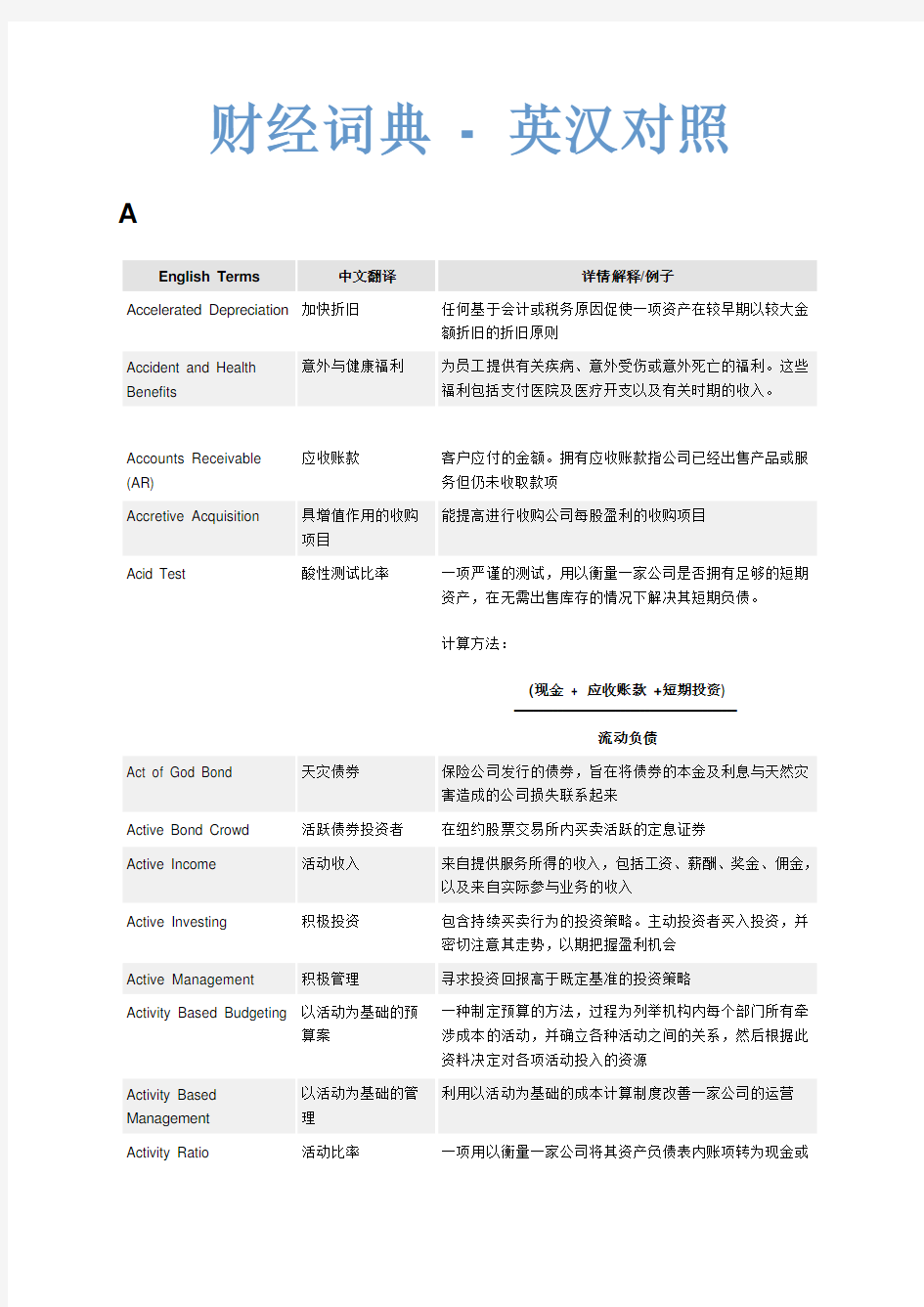 2017年ACCA 高盛财经词典-英汉对照版