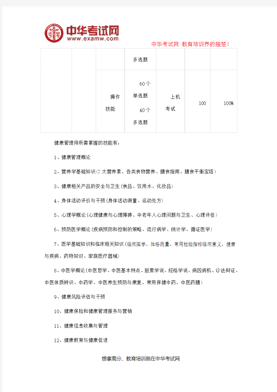 健康管理师考试需要考几个科目