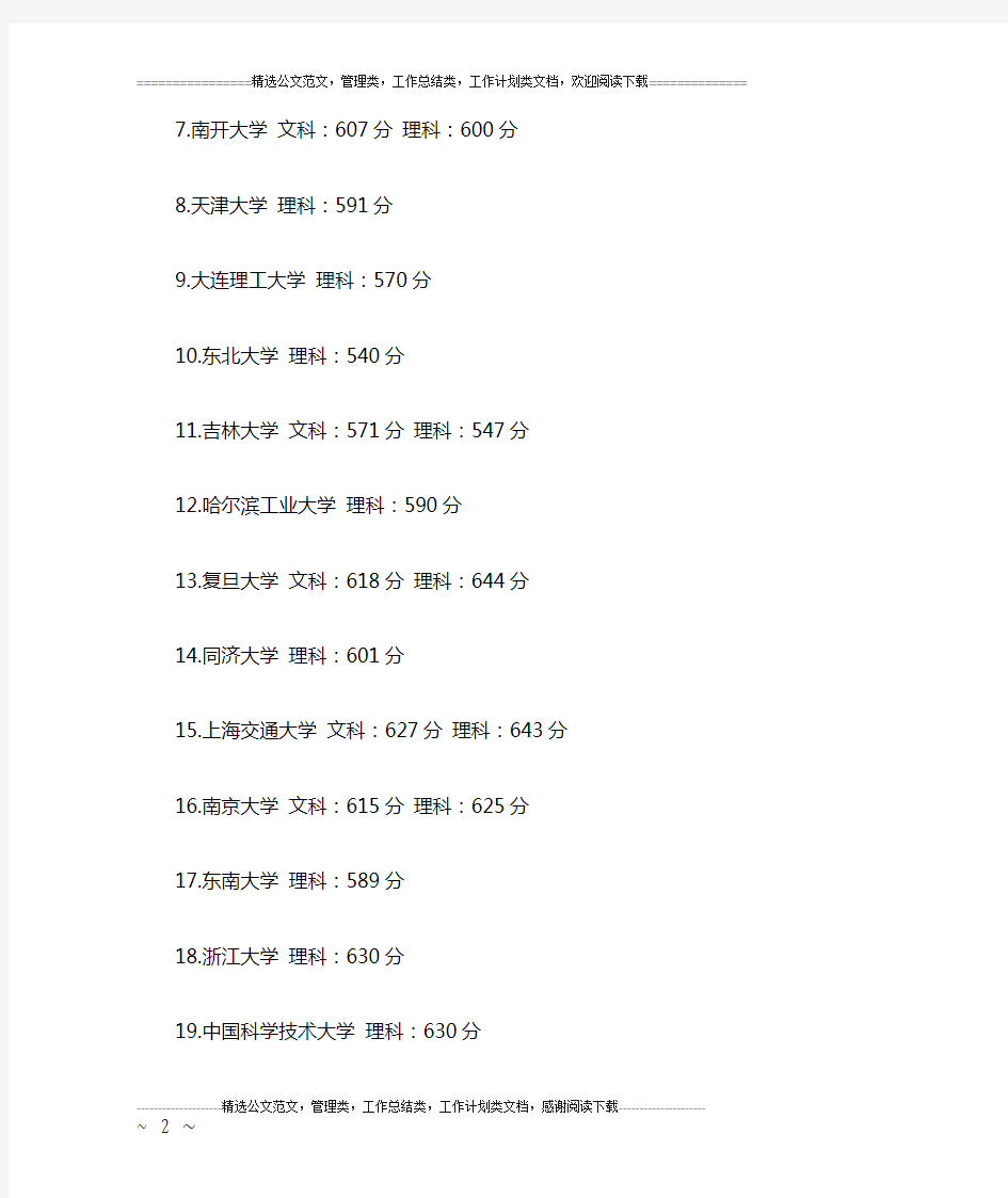 16年全国985高校录取分数线汇总