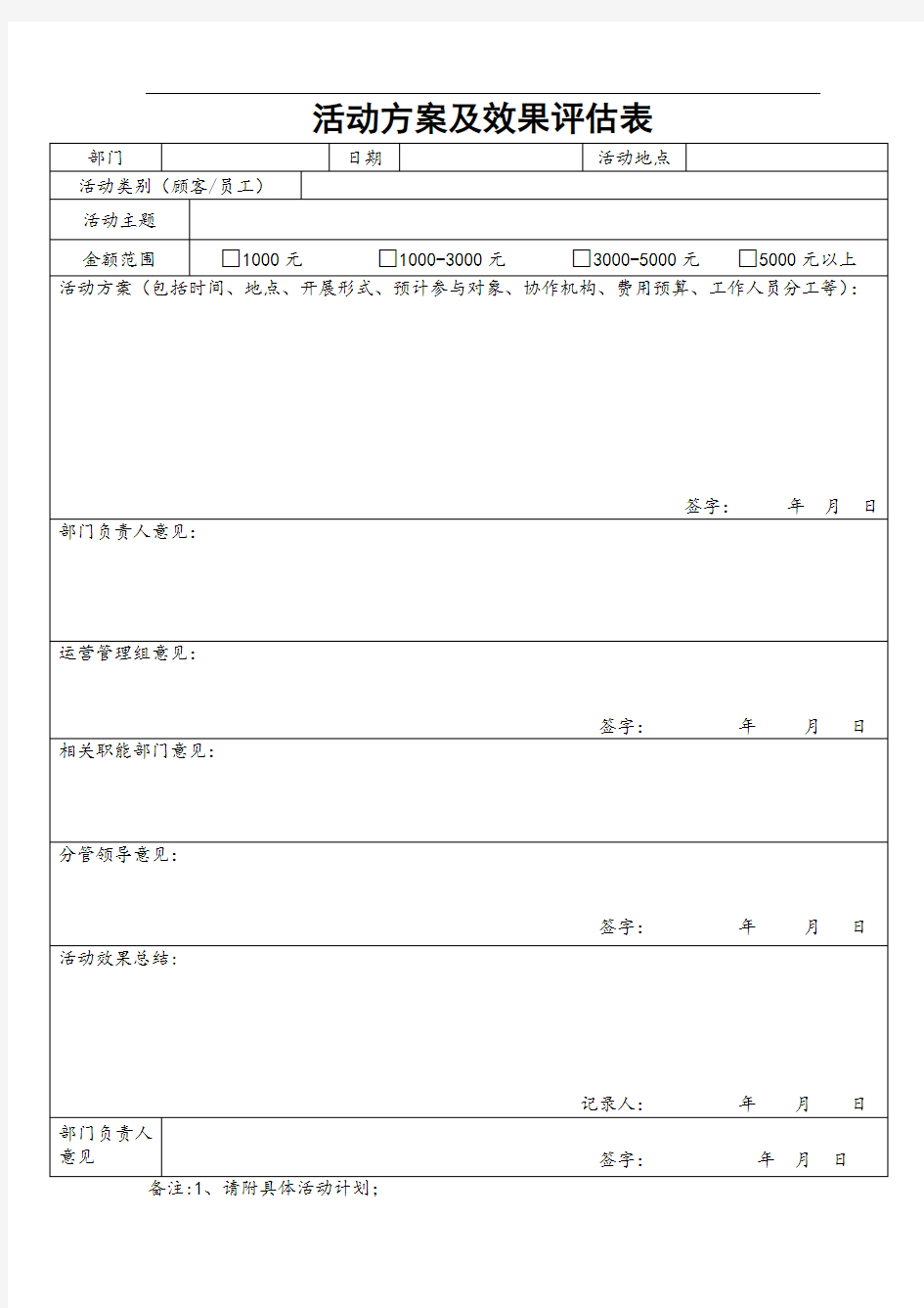 活动方案及效果评估表