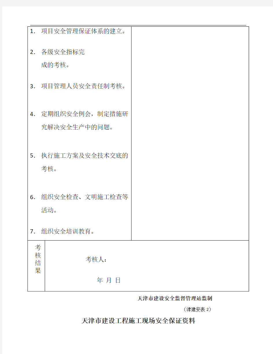 天津市建设工程施工现场安全保证资料(津建安表1-46)